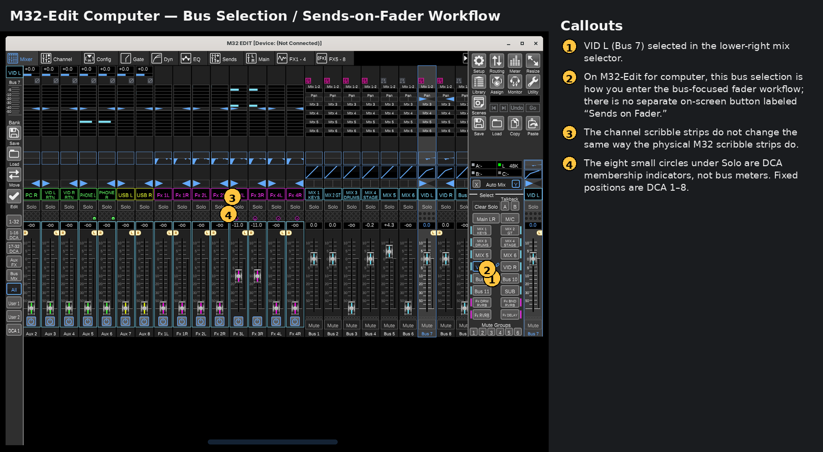 M32-Edit bus selection / Sends-on-Fader map